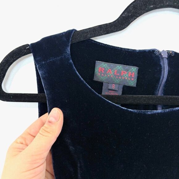 Ralph Lauren Women's Slim Fit Blue Silk Velevt Dress sz 8 - Picture 2 of 10